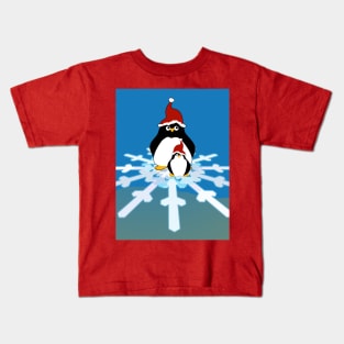 Christmas Penguins on Snowflake Kids T-Shirt